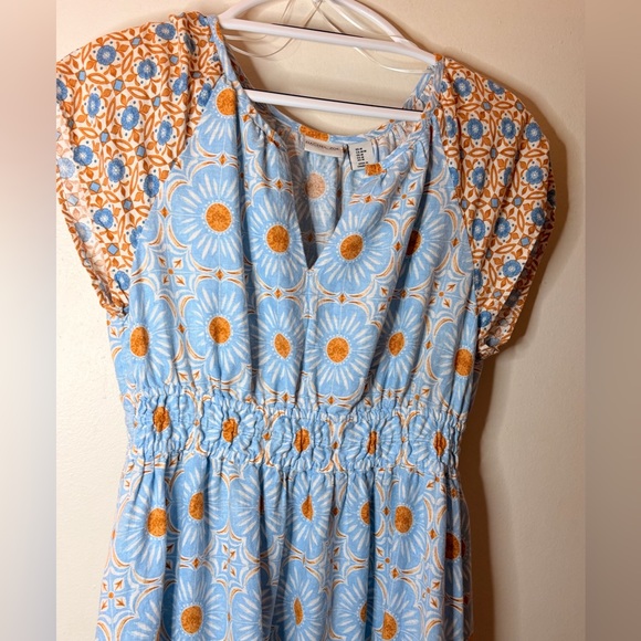 Rachel Zoe Blue Floral Smocked Midi Dress Size M Boho - Picture 4 of 8